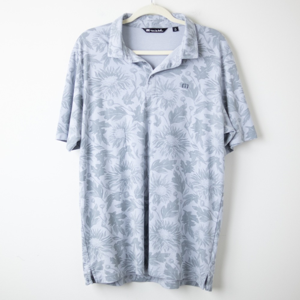 Travis Mathew Floral Polo Mens XL Gray Golf Performance Activewear 1MZ440